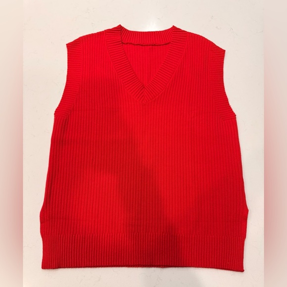 The Unbranded Brand Sweaters - Red V-Neck Ribbed Sweater Vest